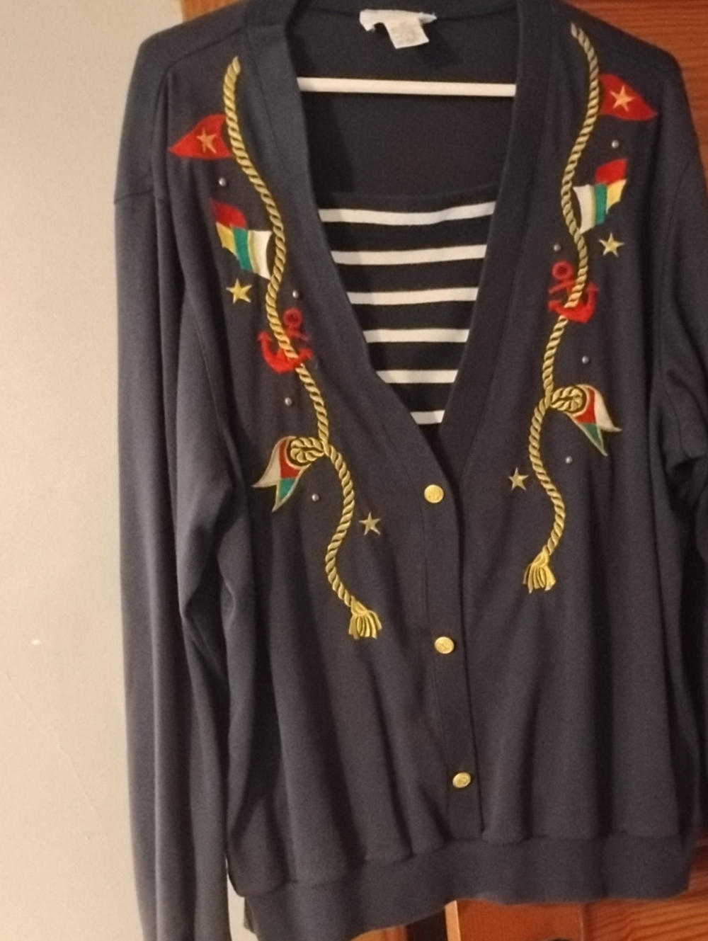 Alfred Dunner Navy and White Striped Top